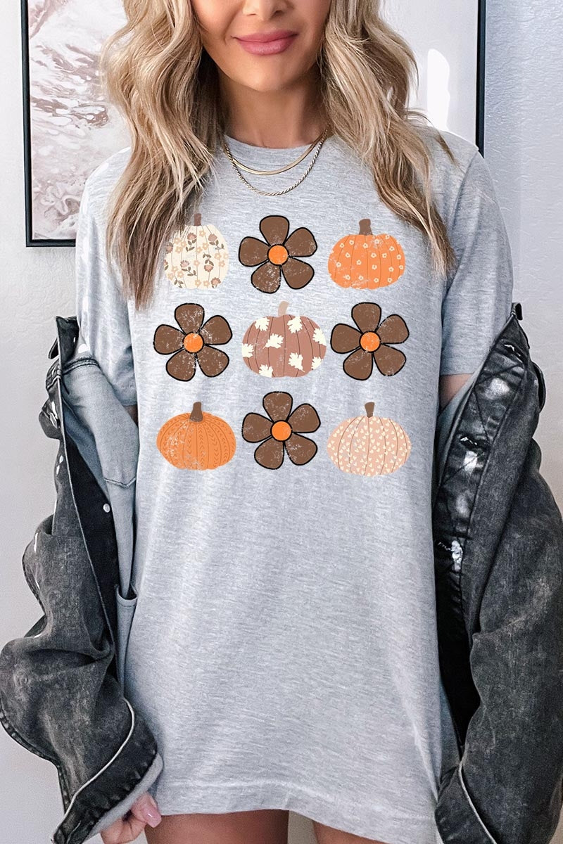 US3001P-E3117 Pumpkins & Flowers Fall Graphic Plus Tee $16