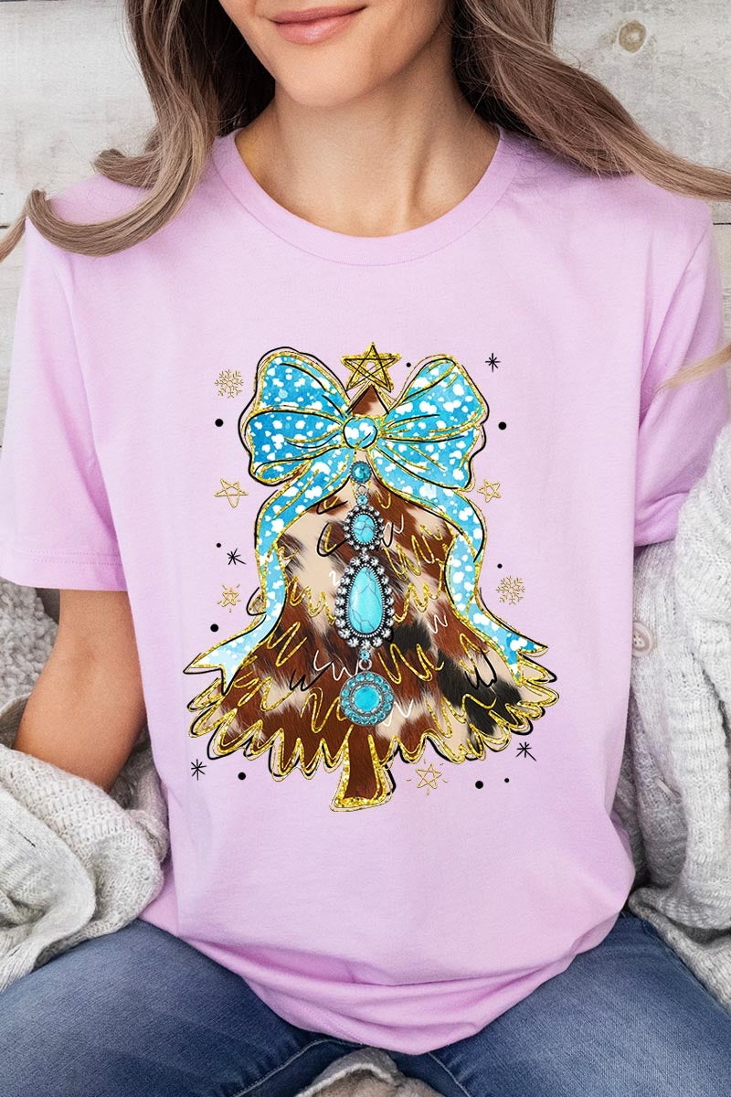 US3001P-E3184 Turquoise Christmas Tree Graphic Plus Tee $16