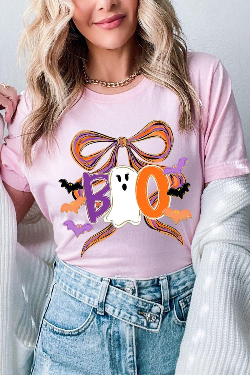 US3001-E3120 Boo Brushstroke Bow Graphic Tee $12.5