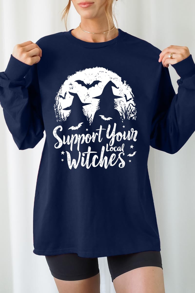UL240P-E3161 Local Witches Halloween Graphic Plus Long Sleeve Tee $17