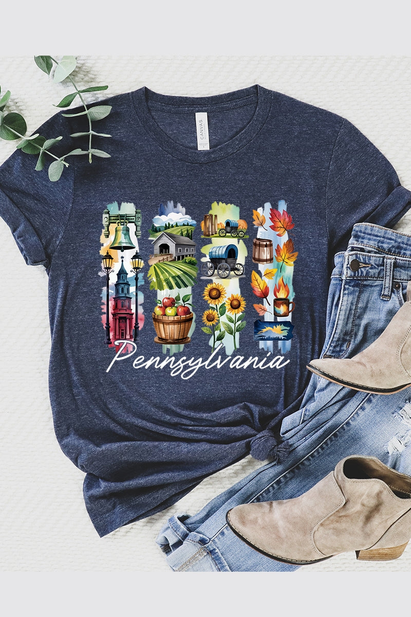 US3001P-E3061PA Pennsylvania State Brushstroke Graphic Plus Tee $16