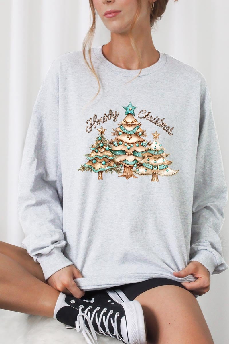 UL240P-E3185 Howdy Christmas Graphic Plus Long Sleeve Tee $17