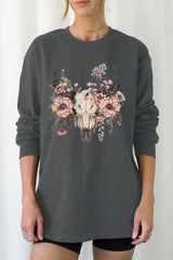 UL240P-E3113 Western Skull Floral Graphic Plus Long Sleeve Tee $17