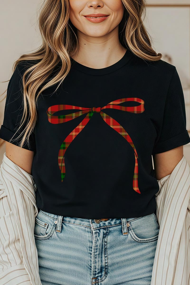 US3001P-E3211 Red Bow Christmas Graphic Plus Tee $16