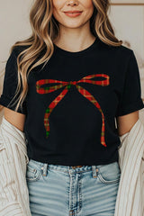 US3001-E3211 Red Bow Christmas Graphic Tee $12.5
