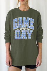 UL240-E3130 Blue Gingham Game Day Graphic Long Sleeve Tee $13.75