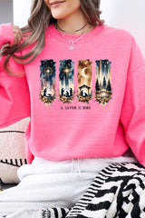 UL180P-E3204 Savior Is Born Nativity Graphic Plus Sweatshirt $25