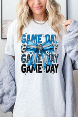 5000-E3089 Blue Silver Football Game Day Bow Heavy Cotton Tee $9