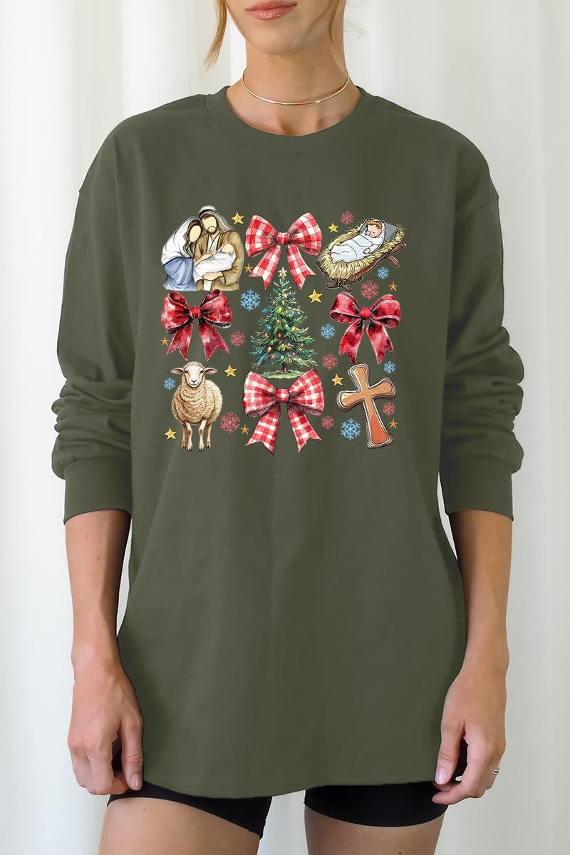 UL240P-E3219 Nativity Scene Christmas Graphic Plus Long Sleeve Tee $17