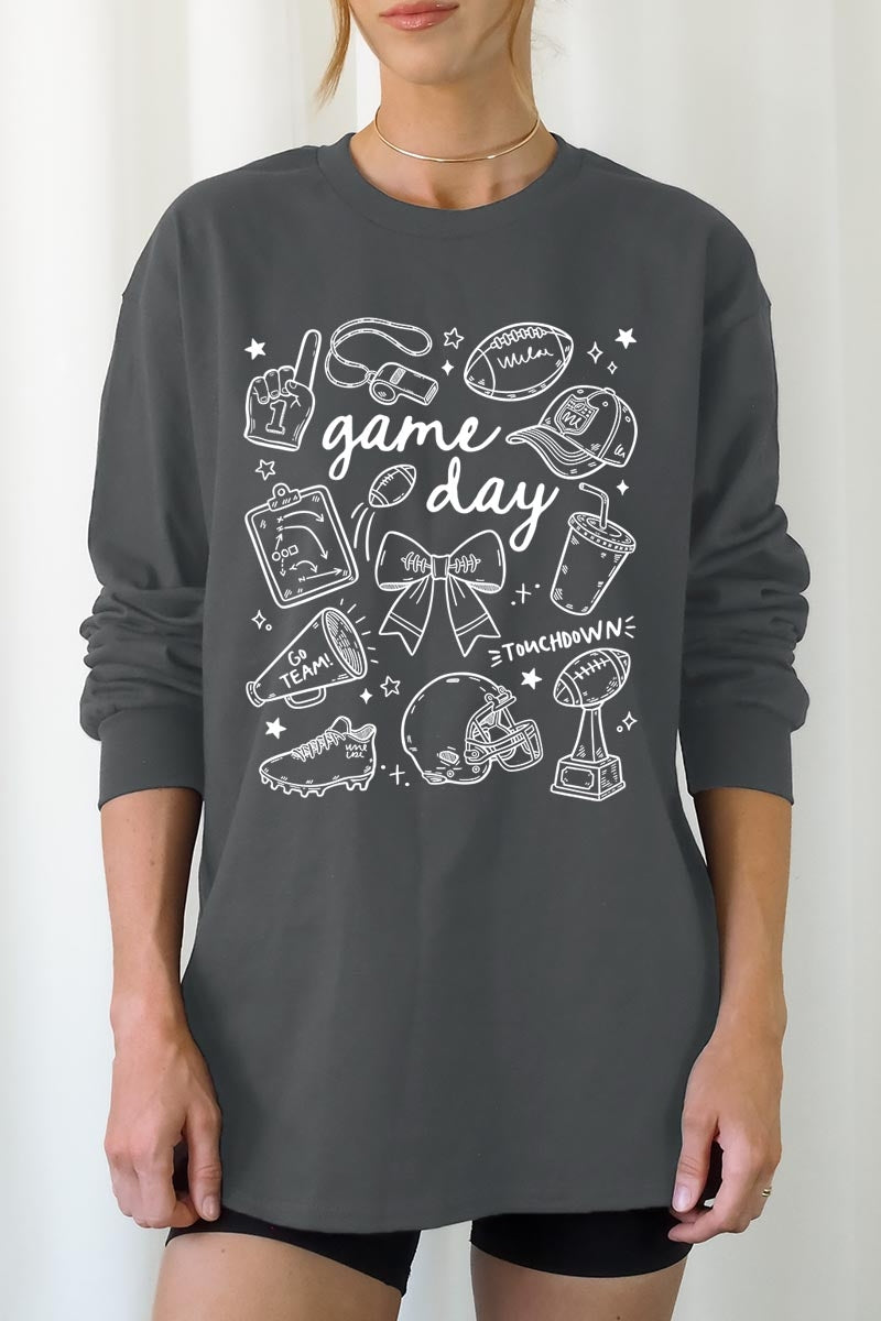 UL240P-E3081 Football Doodles Graphic Plus Long Sleeve Tee $17