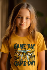 US3001Y-E3090Z Yellow Football Game Day Bow Kids Graphic Tee $11