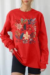 UL240-E3186 Floral Christmas Graphic Long Sleeve Tee $13.75