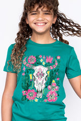 US3001Y-E3086Z Western Floral Cow Skull Kids Graphic Tee $11