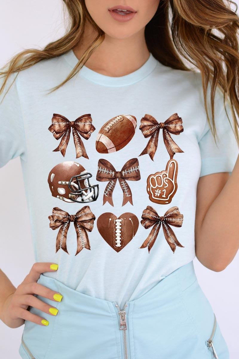 US3001P-E3054 Cute Football and Bow Graphic Plus Tee $16