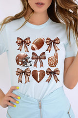 US3001-E3054 Cute Football and Bow Graphic Tee $12.5