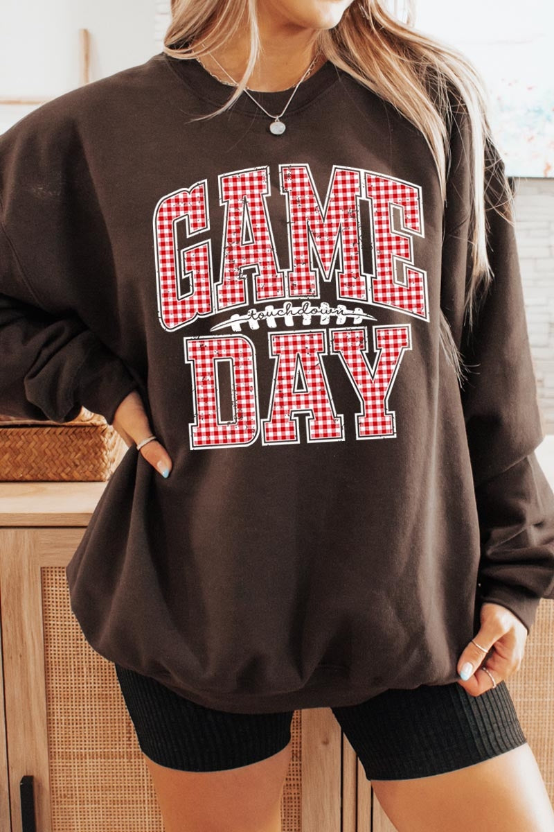 UL180-E3126 Red Gingham Game Day Graphic Sweatshirt $20