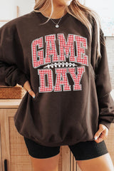 UL180P-E3126 Red Gingham Game Day Graphic Plus Sweatshirt $25