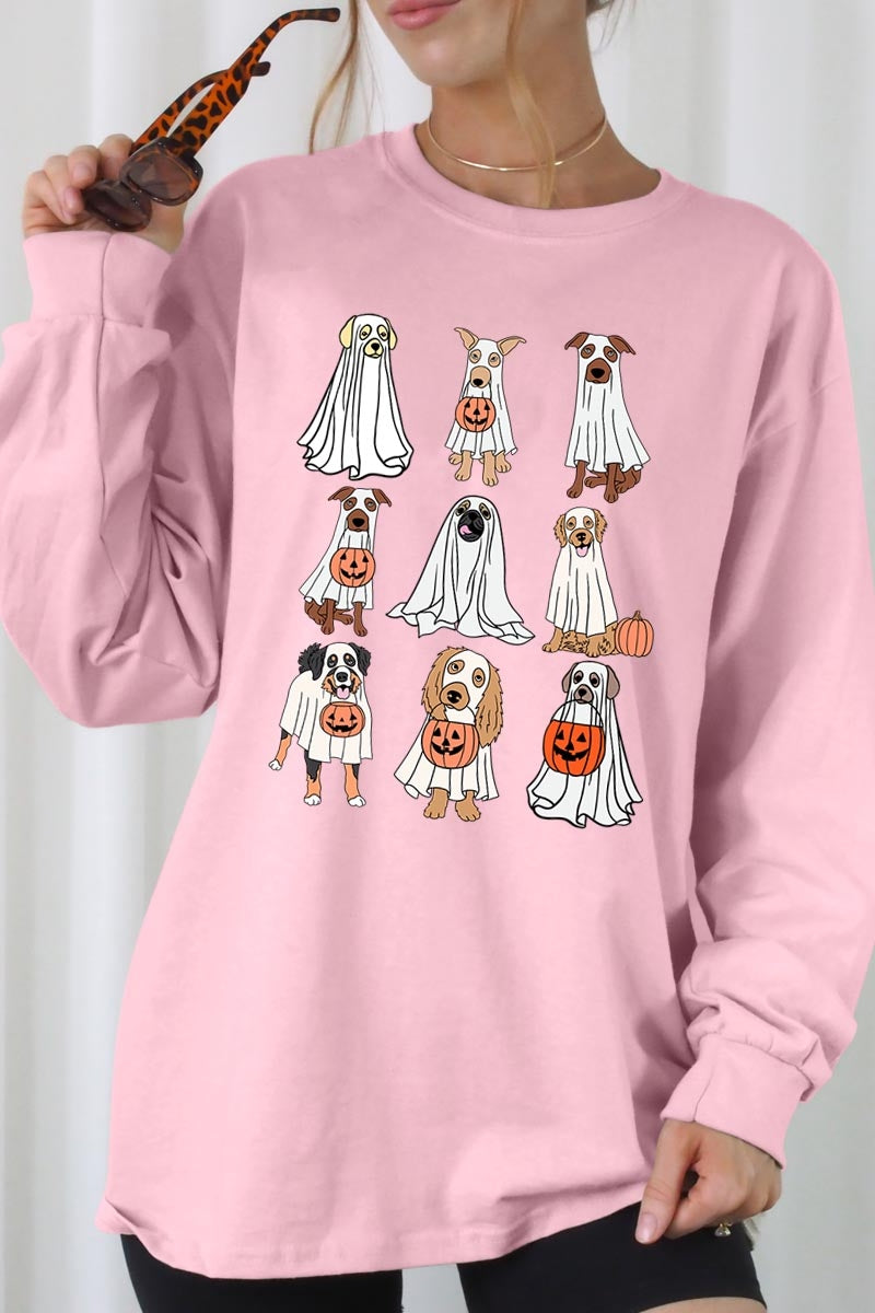 UL240P-E3106 Halloween Ghost Dog Graphic Plus Long Sleeve Tee $17