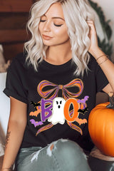 US3001-E3120 Boo Brushstroke Bow Graphic Tee $12.5
