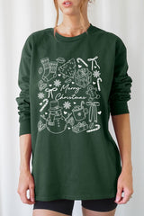 UL240P-E3181 Christmas Doodle Graphic Plus Long Sleeve Tee $17