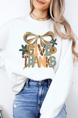 UL180-E3154 Give Thanks Bow Graphic Sweatshirt $20