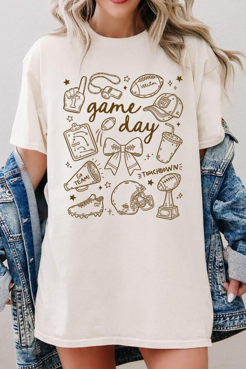 5000-E3081 Football Doodles Graphic Heavy Cotton Tee $9