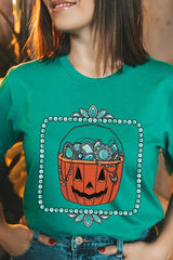 US3001-E3140 Halloween turquoise pumpkin Graphic Tee $12.5