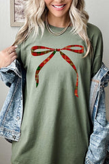 5000P-E3211 Red Bow Christmas Graphic Plus Heavy Cotton Tee $12.75