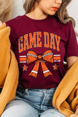 US3001-E3064 Orange Game Day Football Bow Graphic Tee $12.5
