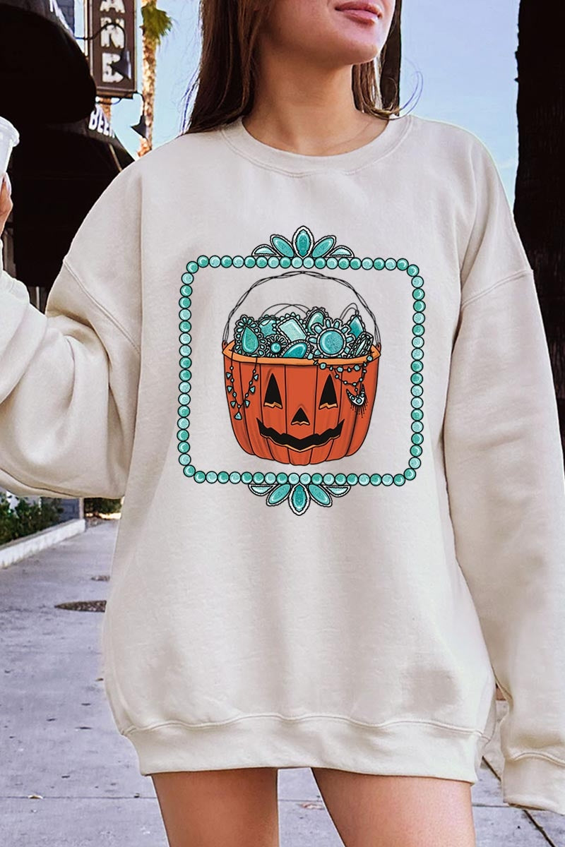 UL180-E3140 Halloween turquoise pumpkin Graphic Sweatshirt $20