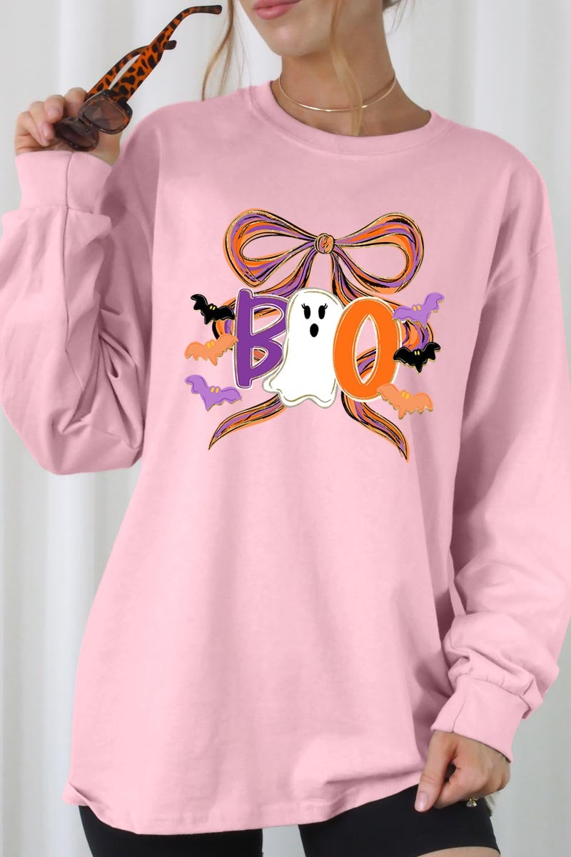UL240P-E3120 Boo Brushstroke Bow Graphic Plus Long Sleeve Tee $17
