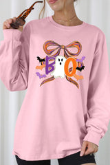 UL240-E3120 Boo Brushstroke Bow Graphic Long Sleeve Tee $13.75