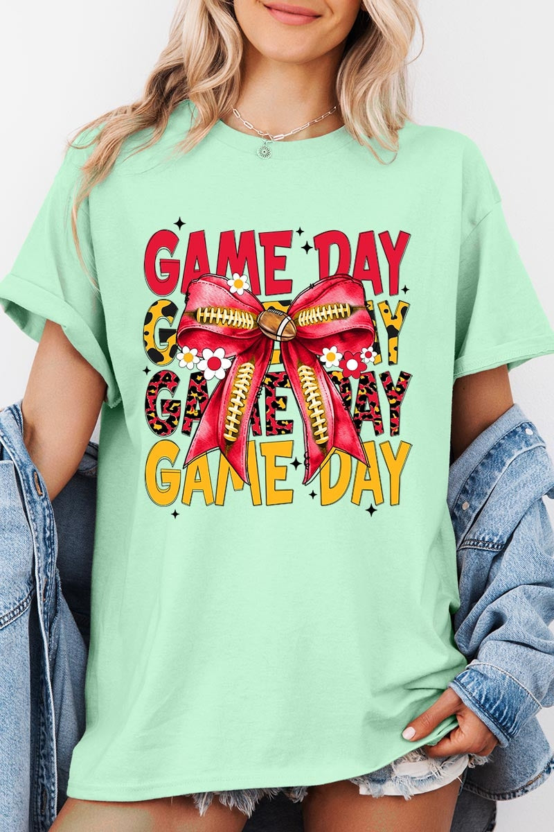 5000P-E3091 Red Yellow Football Bow Plus Heavy Cotton Tee $12.75