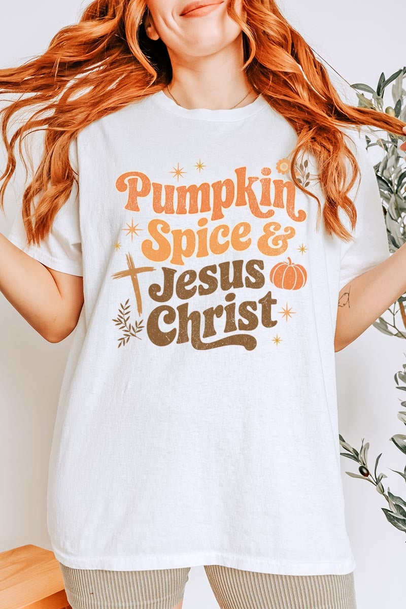 5000P-E3164 Pumpkin Spice & Jesus Graphic Plus Heavy Cotton Tee $12.75