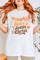 5000-E3164 Pumpkin Spice & Jesus Graphic Heavy Cotton Tee $9
