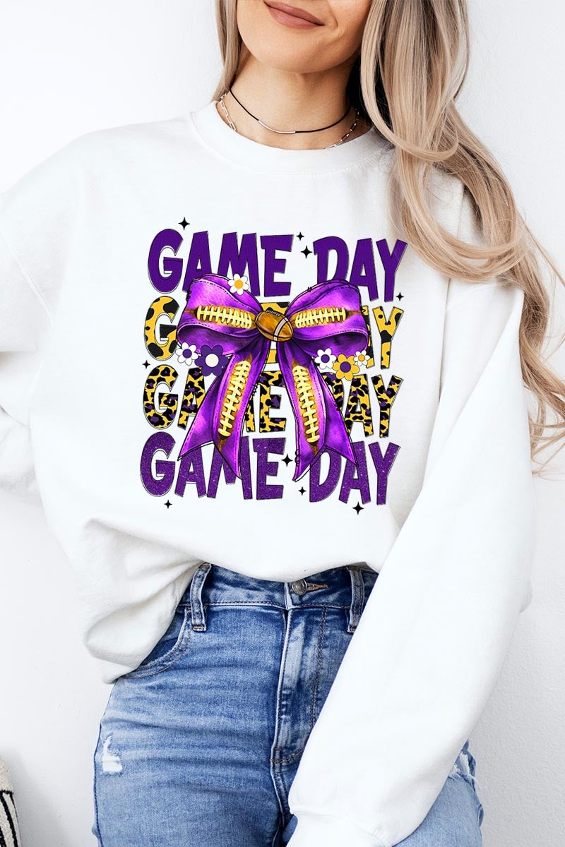UL180-E3092 Purple Yellow Football Game Day Bow Sweatshirt $20