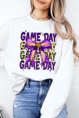 UL180-E3092 Purple Yellow Football Game Day Bow Sweatshirt $20