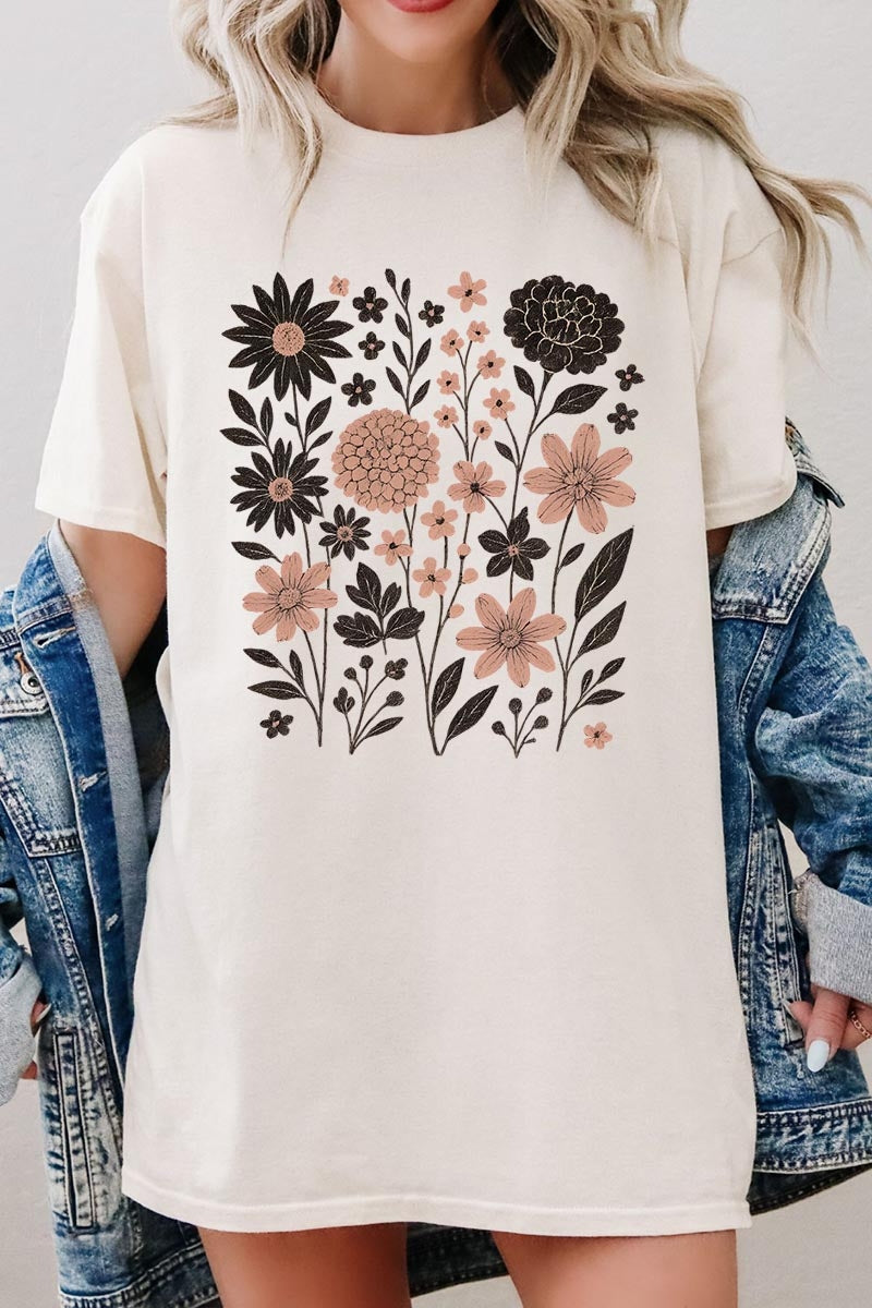 5000-E3178 Fall Floral Garden Graphic Heavy Cotton Tee $9