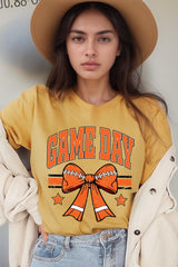 US3001P-E3064 Orange Game Day Football Bow Graphic Plus Tee $16