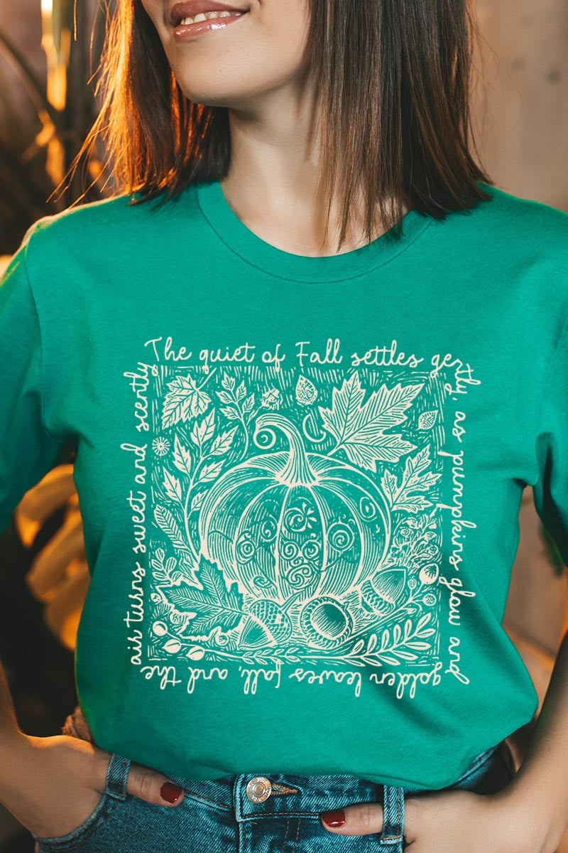 US3001-E3112 Fall Pumpkin Botanical Graphic Tee $12.5