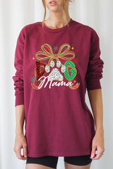 UL240-E3194 Dog Mama Christmas Paw Graphic Long Sleeve Tee $13.75