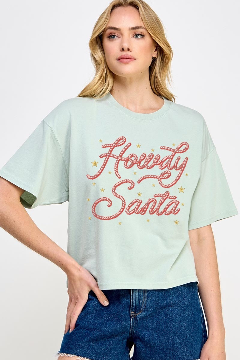 CTS-E3199 Howdy Santa Graphic Relaxed Crop Top $11