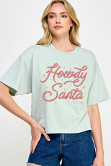 CTS-E3199 Howdy Santa Graphic Relaxed Crop Top $11