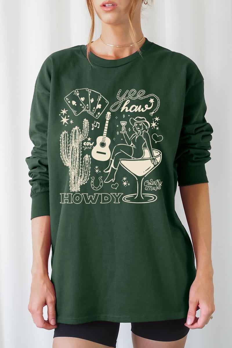 UL240P-E3097 Cowgirl Country Music Graphic Plus Long Sleeve Tee $17