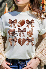 US3001P-E3054 Cute Football and Bow Graphic Plus Tee $16