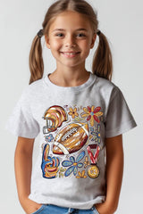 US3001Y-E3072Z Retro Floral Football Kids Graphic Tee $11