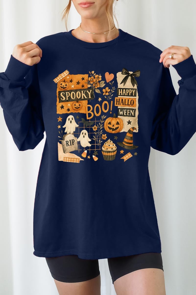 UL240-E3084 Halloween collage Graphic Long Sleeve Tee $13.75