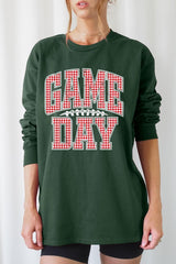 UL240-E3126 Red Gingham Game Day Graphic Long Sleeve Tee $13.75