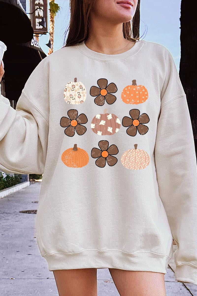 UL180-E3117 Pumpkins & Flowers Fall Graphic Sweatshirt $20