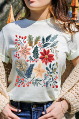 US3001-E3186 Floral Christmas Graphic Tee $12.5